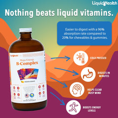 LIQUIDHEALTH Mega B Complex bottle pour for quick dosing.
