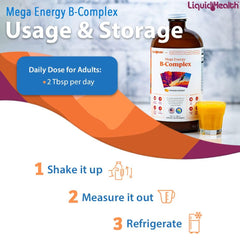 LIQUIDHEALTH Mega B Complex glass with liquid ready to enjoy.