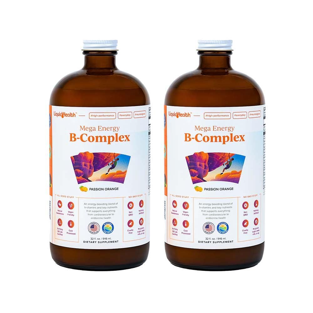 LIQUIDHEALTH Mega Energy bottle front showing vegan sugar-free energy formula