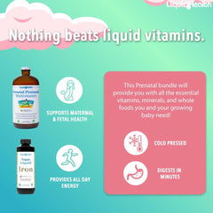 LIQUIDHEALTH Prenatal liquid multivitamin being poured into a glass for daily nourishment