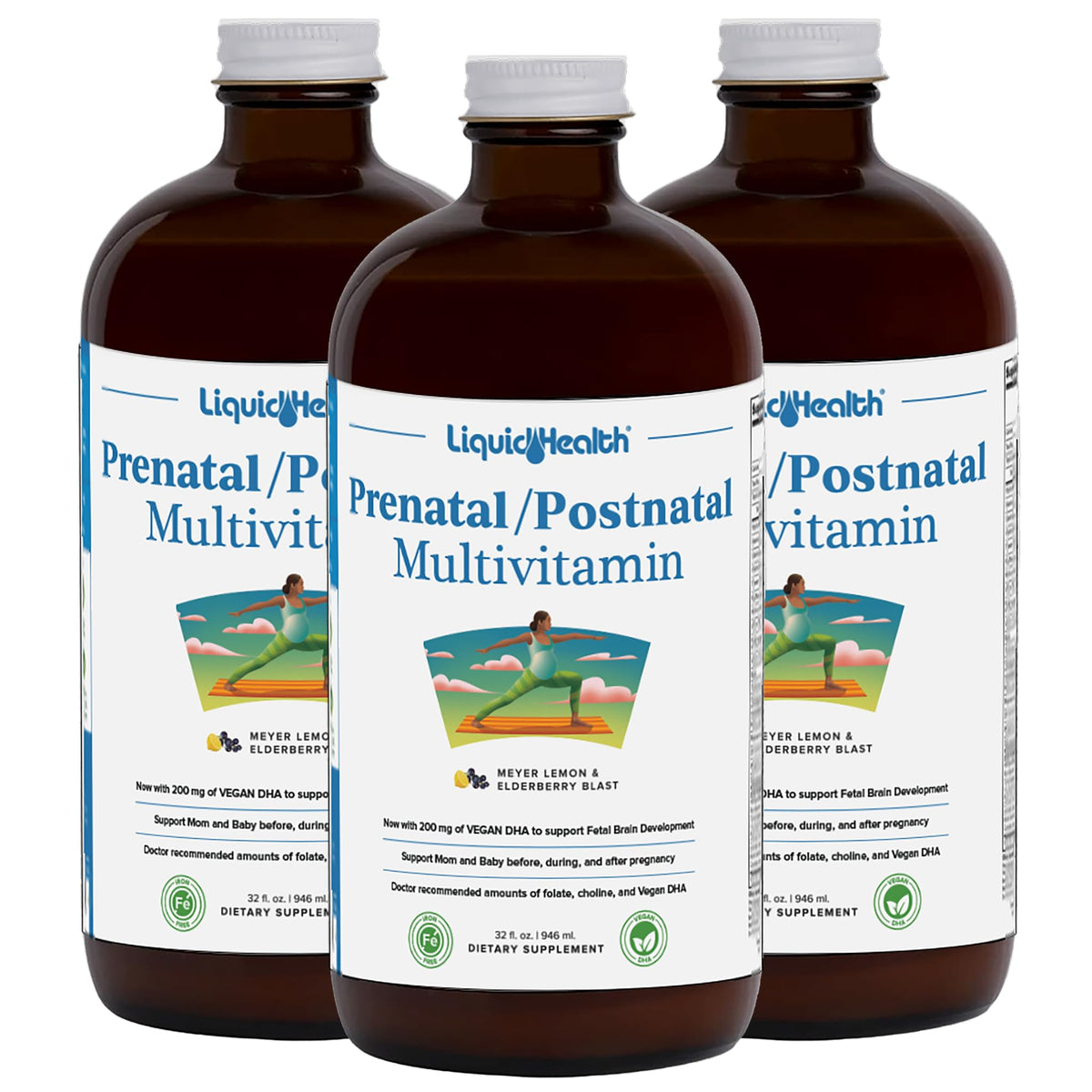 LIQUIDHEALTH Prenatal bottle showing complete liquid multivitamin for mom-to-be.