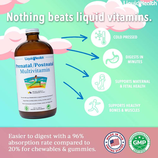 LIQUIDHEALTH prenatal measuring spoon with daily dose in use.
