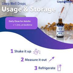 LIQUIDHEALTH Sleep Well Drops amber bottle protects contents and quality.
