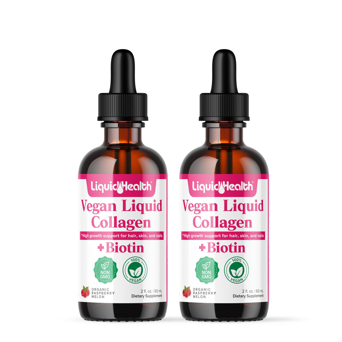 LIQUIDHEALTH vegan collagen bottle promotes hair and skin health