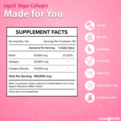 LIQUIDHEALTH collagen drops suggesting benefits for skin, hair, and nails