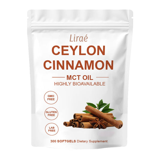 LIRAE Ceylon Cinnamon softgels bottle for easy daily wellness support.