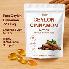 LIRAE Ceylon Cinnamon softgels with MCT oil synergy for absorption.