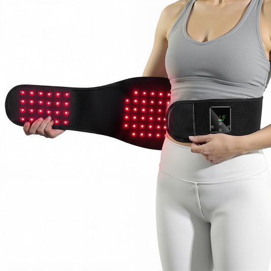 Listeadio portable red light therapy belt worn on the back for targeted relief.