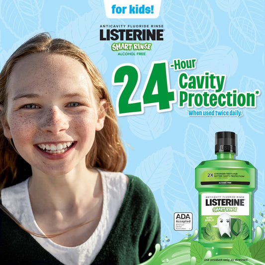 Listerine Smart Rinse Kids Mint Shield pour showing the 10 mL dose.