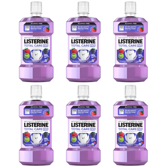 Listerine Total Care Kids Berry Splash bottle for kid-friendly cavity protection.