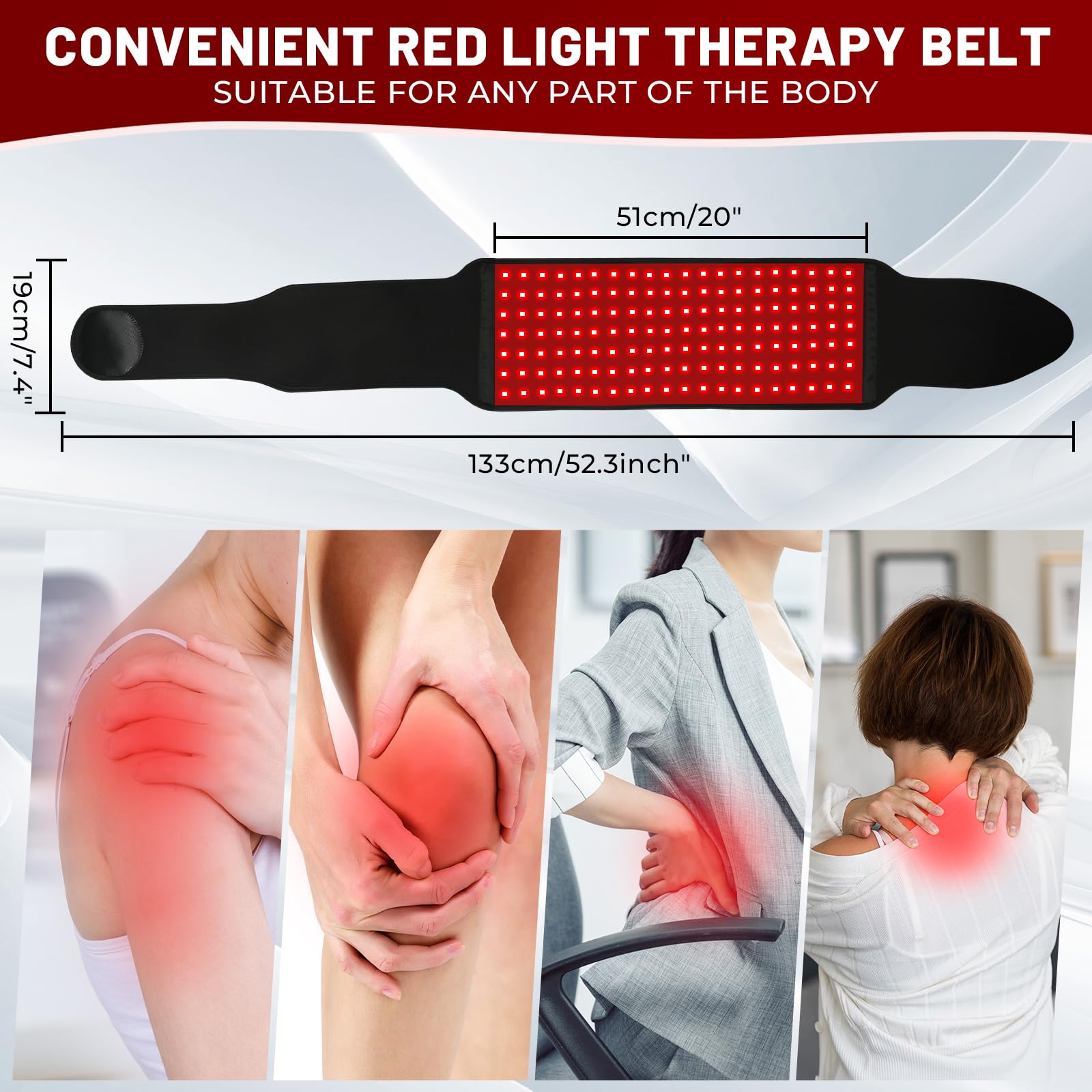 Extension strap helps fit waists up to 70 inches.