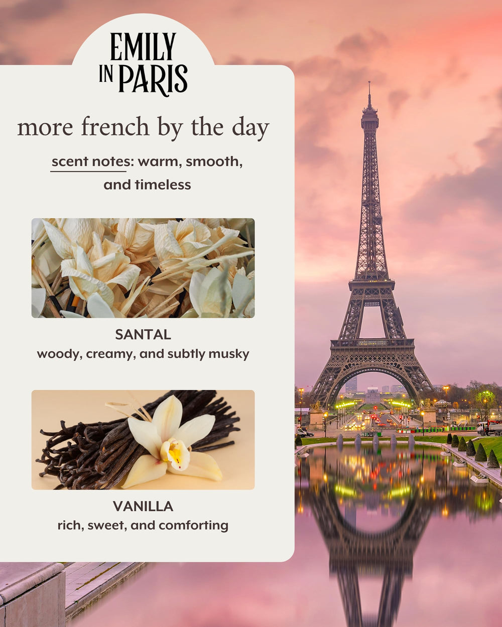Literie Emily in Paris candle wax closeup with creamy vanilla, ideal for calm spaces.