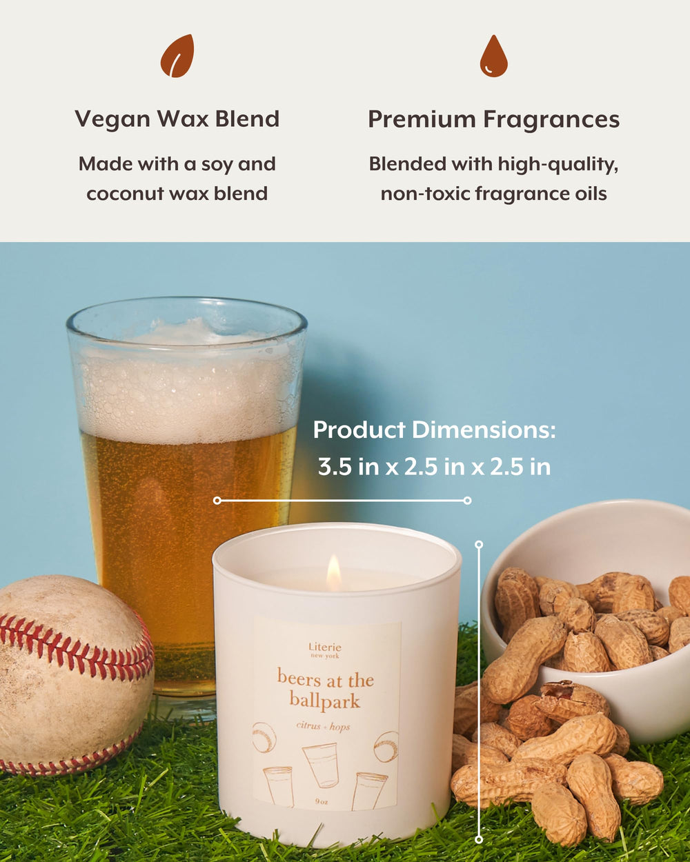 Literie candle with removable lid and glass jar for easy handling.