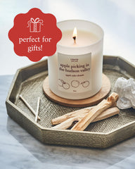 Literie vegan soy coconut wax blend offers clean burn.