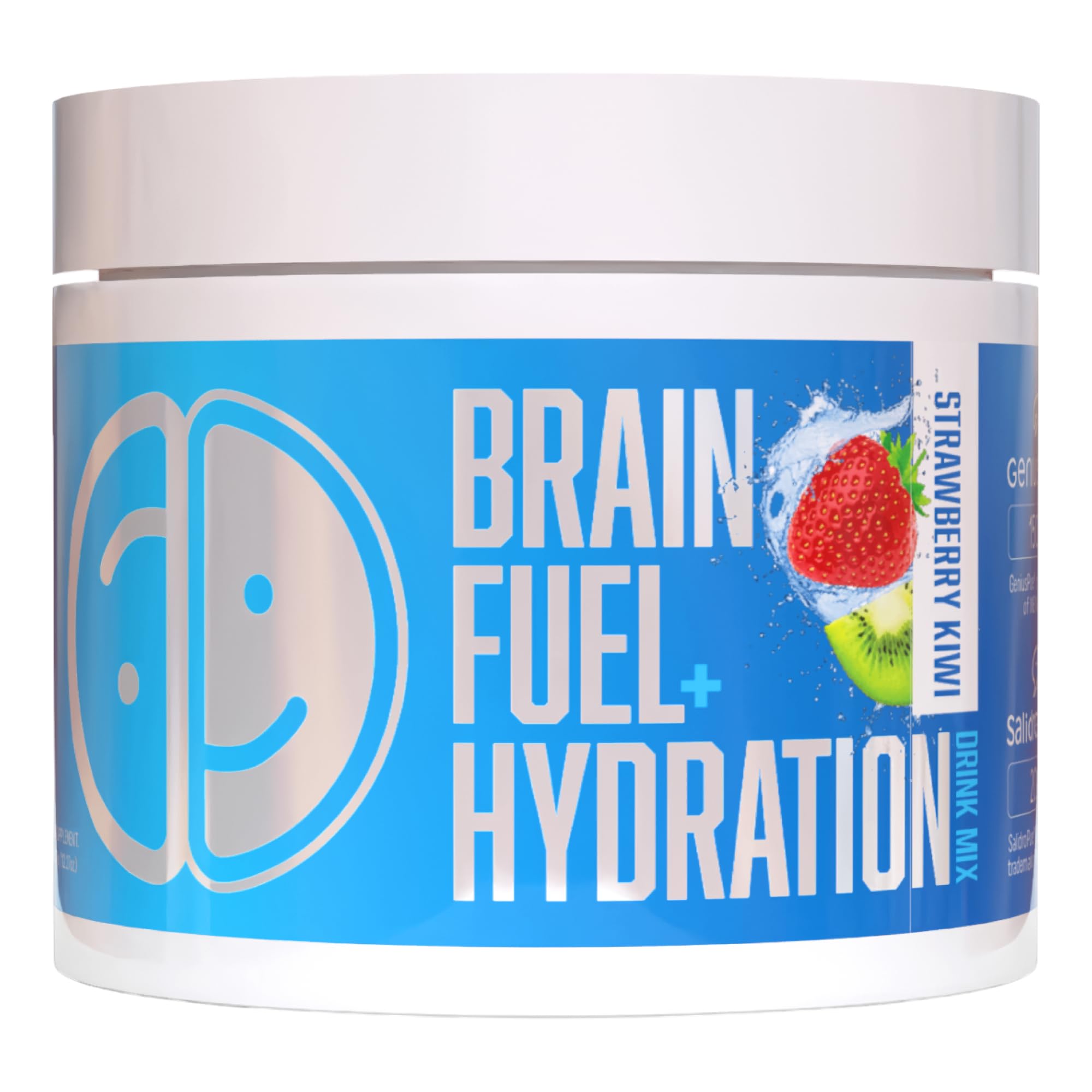 Lithios Brain Fuel Plus Hydration Mix tub—strawberry-kiwi-lemonade flavor supports daily focus and hydration.