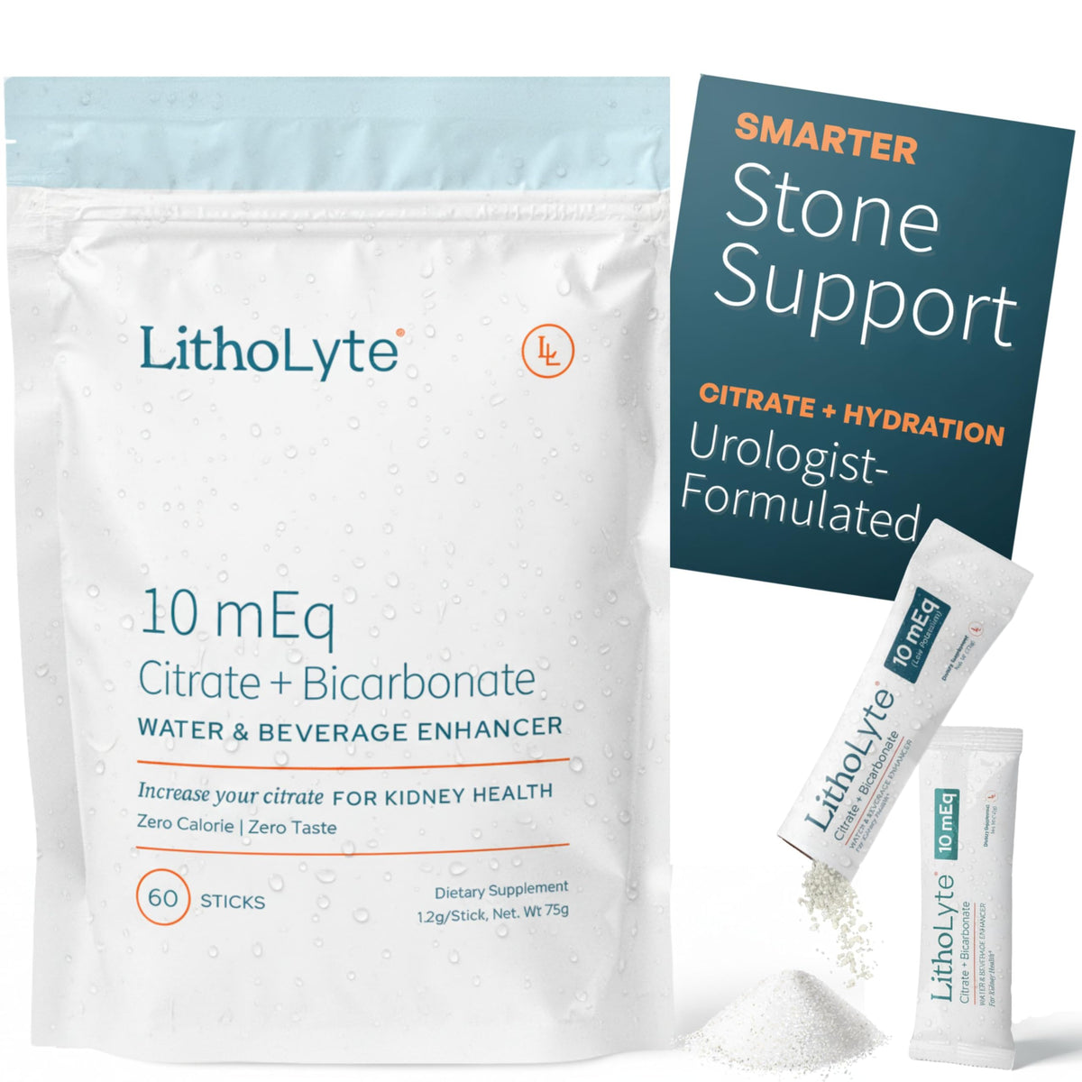 LithoLyte 10mEq stick dissolving in water for easy hydration and citrate boost.