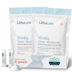 LithoLyte 10mEq sticks pack showing citrate-rich delivery for hydration.