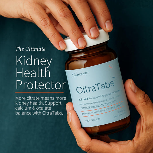 Close-up of LithoLyte CitraTabs label highlighting dosage and formula.