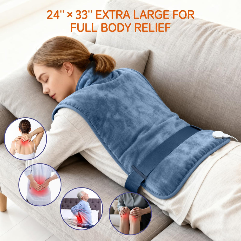 LITLISFlY wearable back heating pad for targeted relief while relaxing.