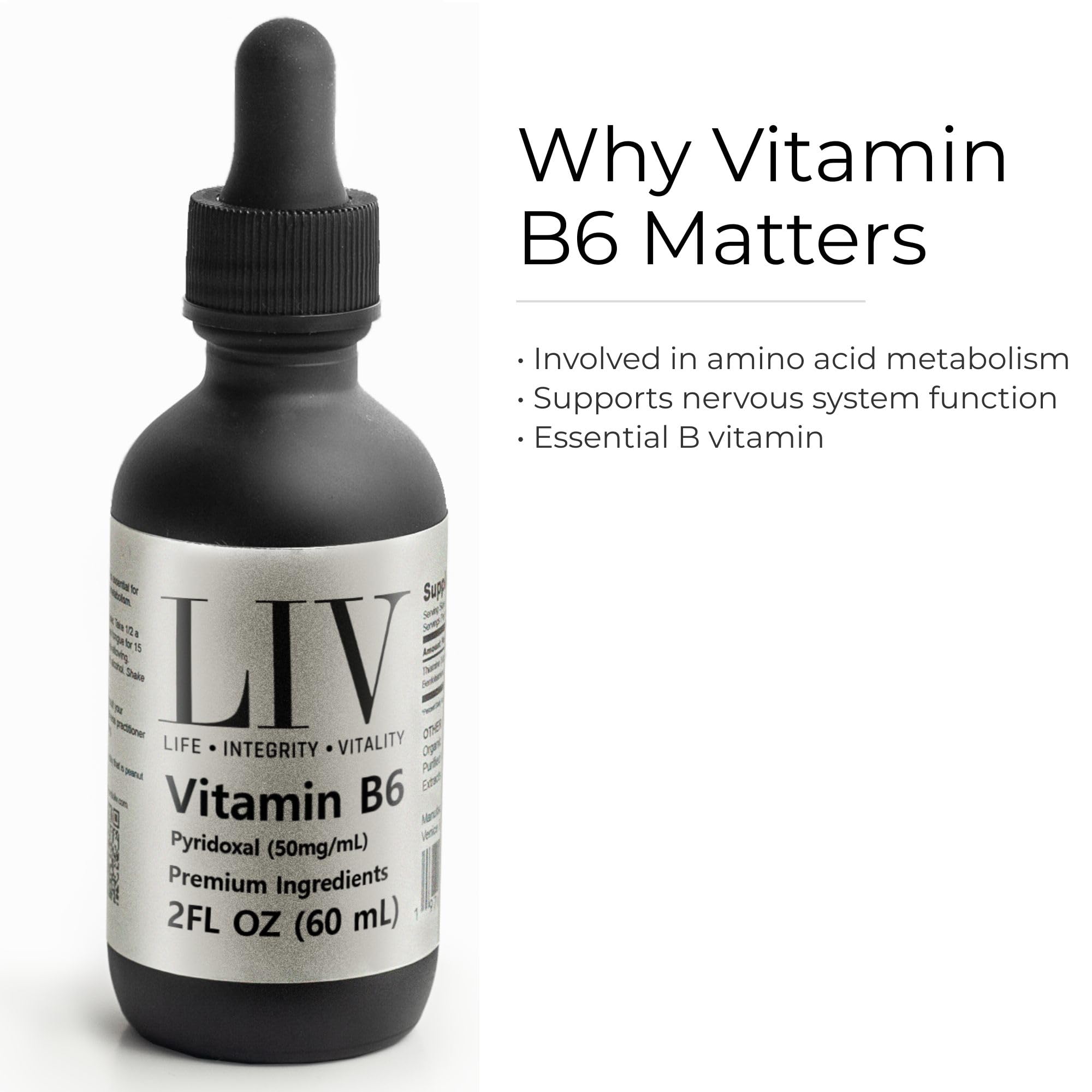 LIV vitamin B6 liquid drops for energy metabolism and nervous system support.