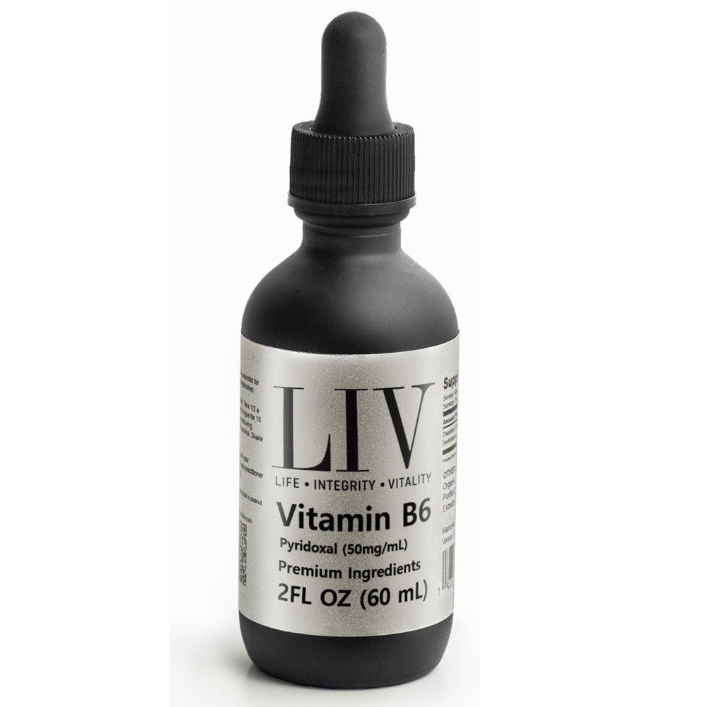 LIV liquid vitamin B6 drops showing the body-ready P-5-P form for easy dosing.