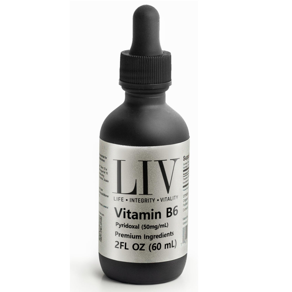 LIV liquid vitamin B6 drops showing the body-ready P-5-P form for easy dosing.
