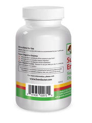 Livatone Super Digestive Enzymes capsules close-up showing enzyme array for digestion.