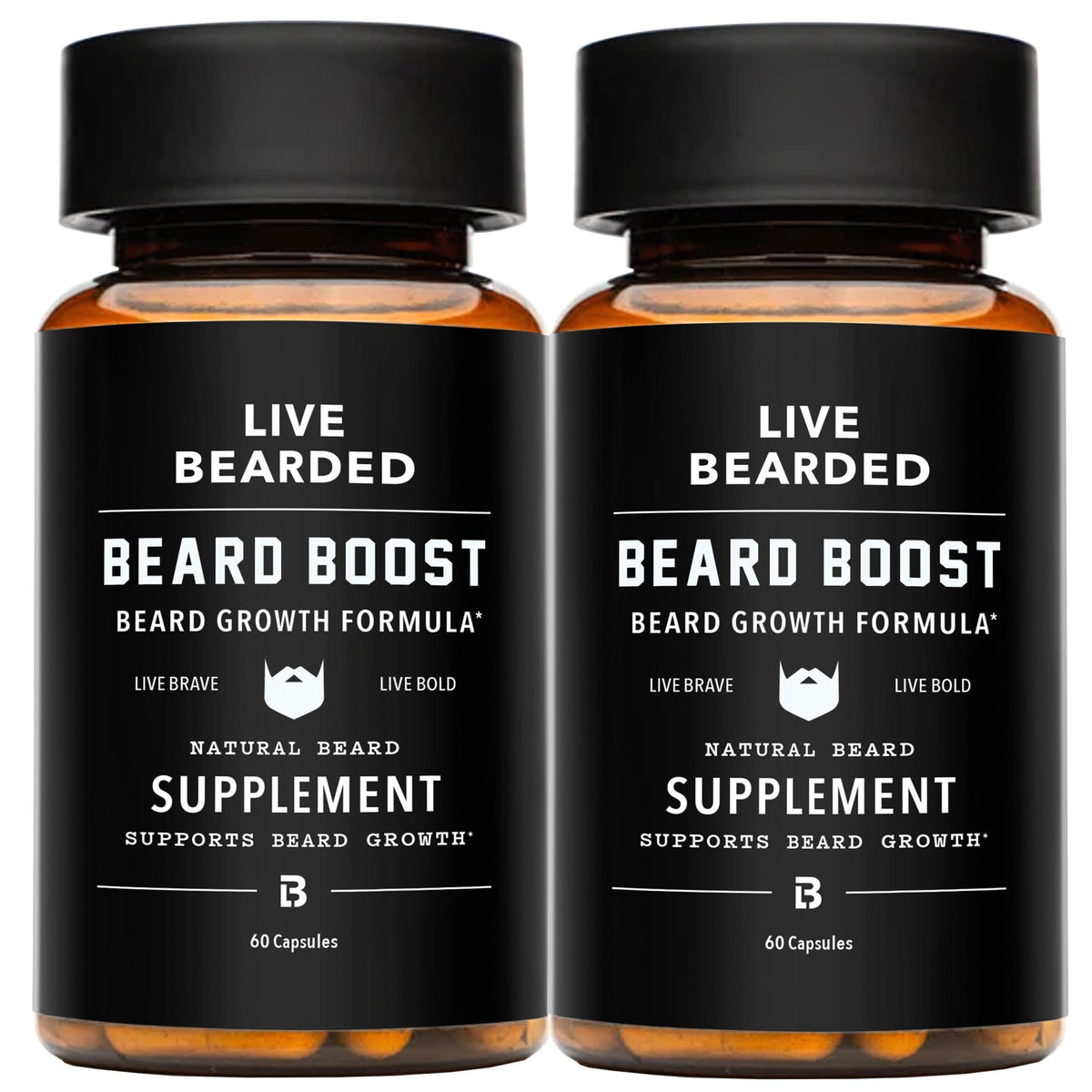 Live Bearded Beard Boost bottle label highlights premium growth support