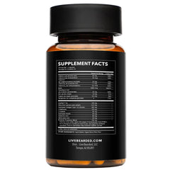 Closeup of Live Bearded Beard Boost capsules showing key ingredients