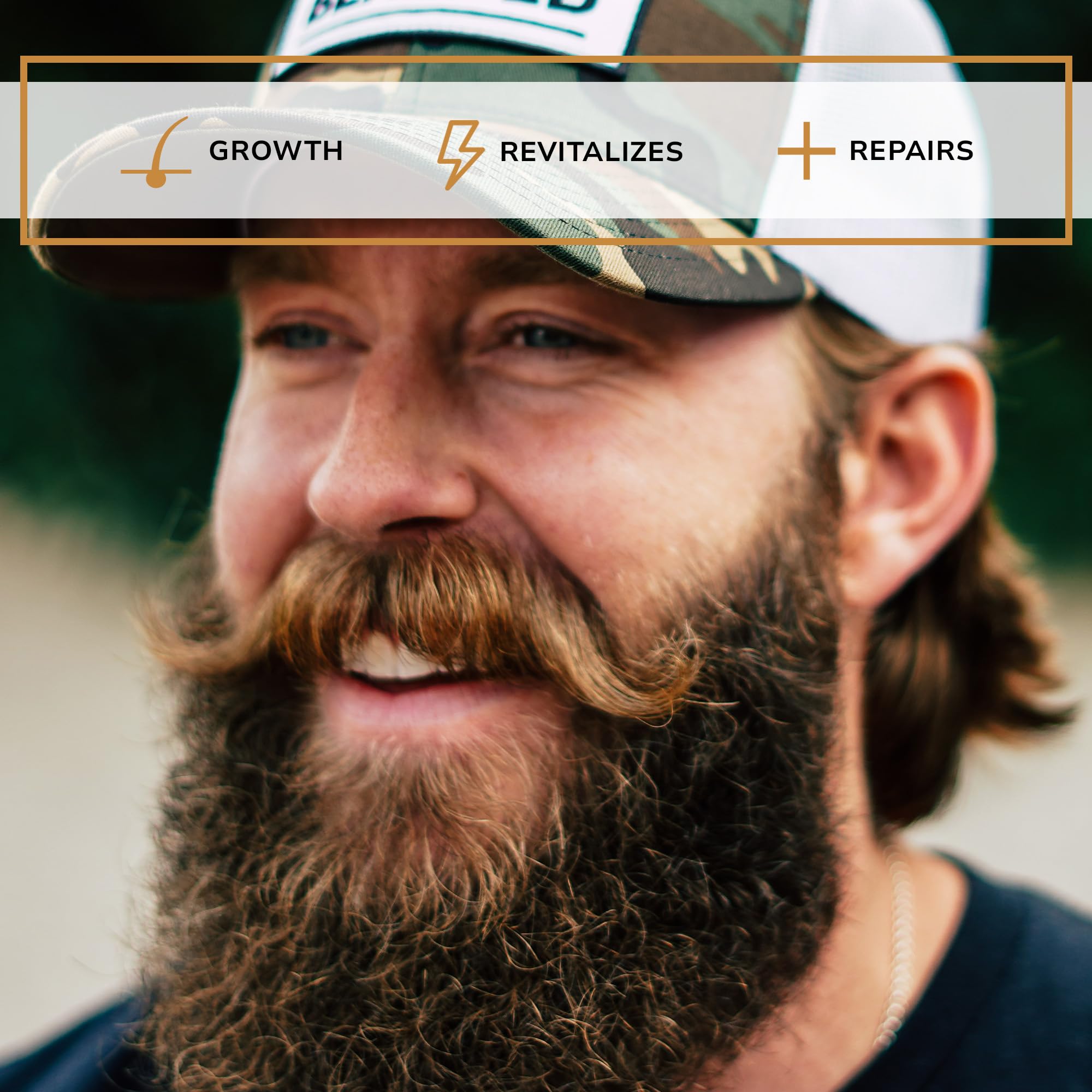 Live Bearded Beard Boost ingredients panel featuring biotin, collagen, silica