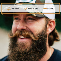 Live Bearded Beard Boost pills beside a glass of water for easy daily intake.