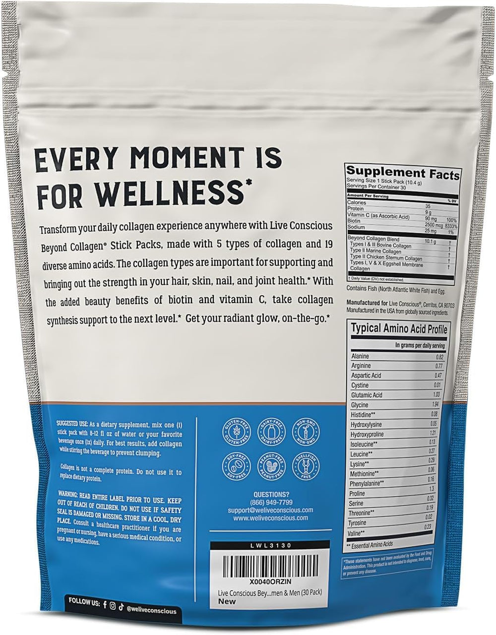 Live Conscious nineteen amino acids plus vitamins for nourishment.