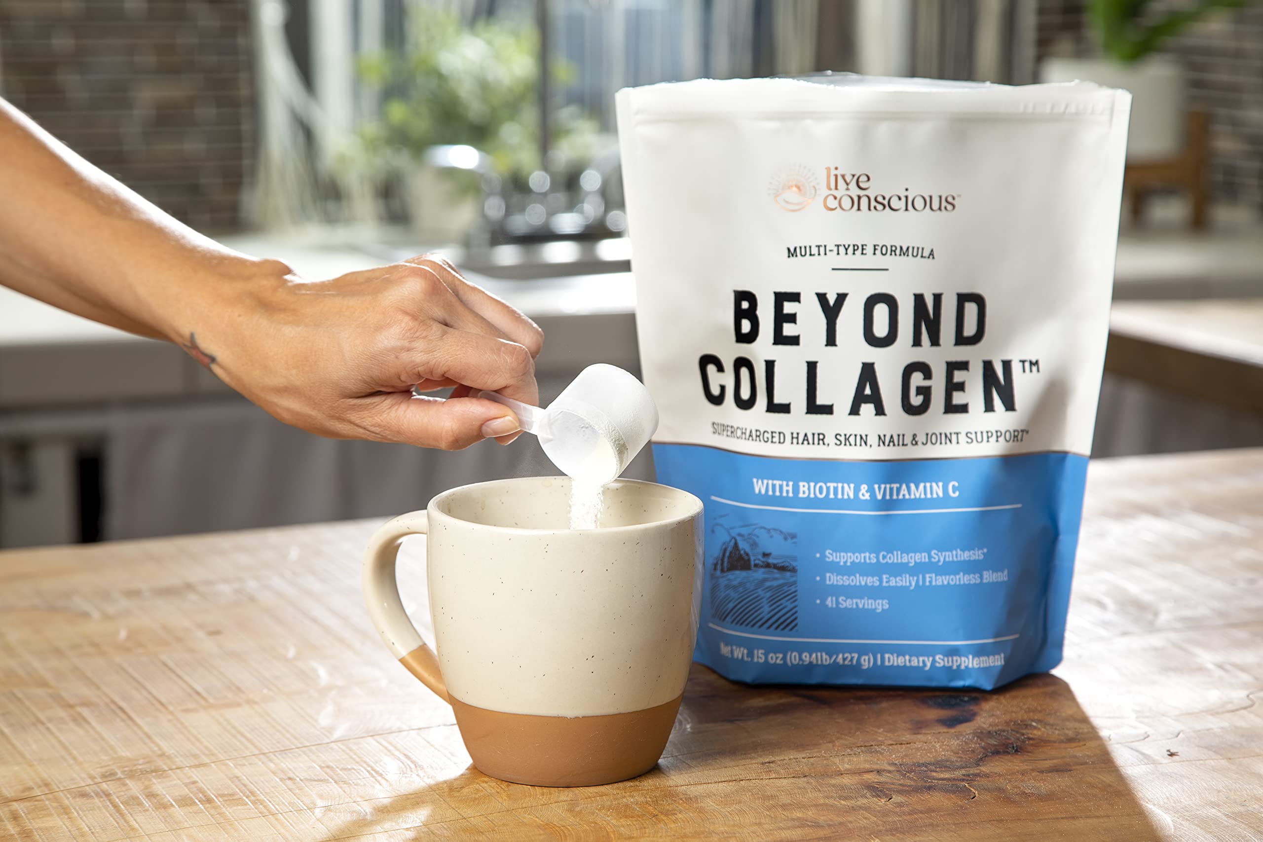 Two-pack Live Conscious Beyond Collagen shown as keto-friendly daily option