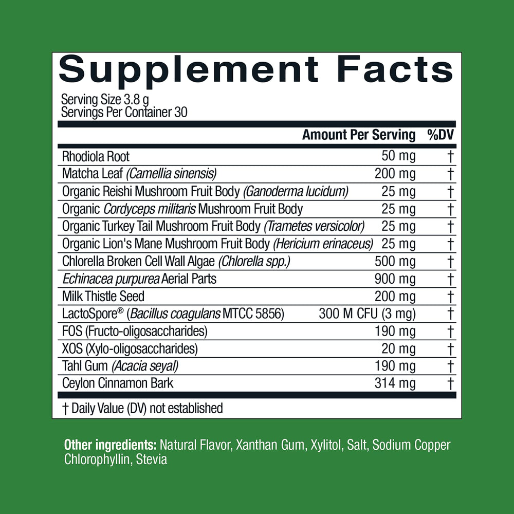 Chlorella detail emphasizes nutrient-dense greens in the Beyond Greens blend