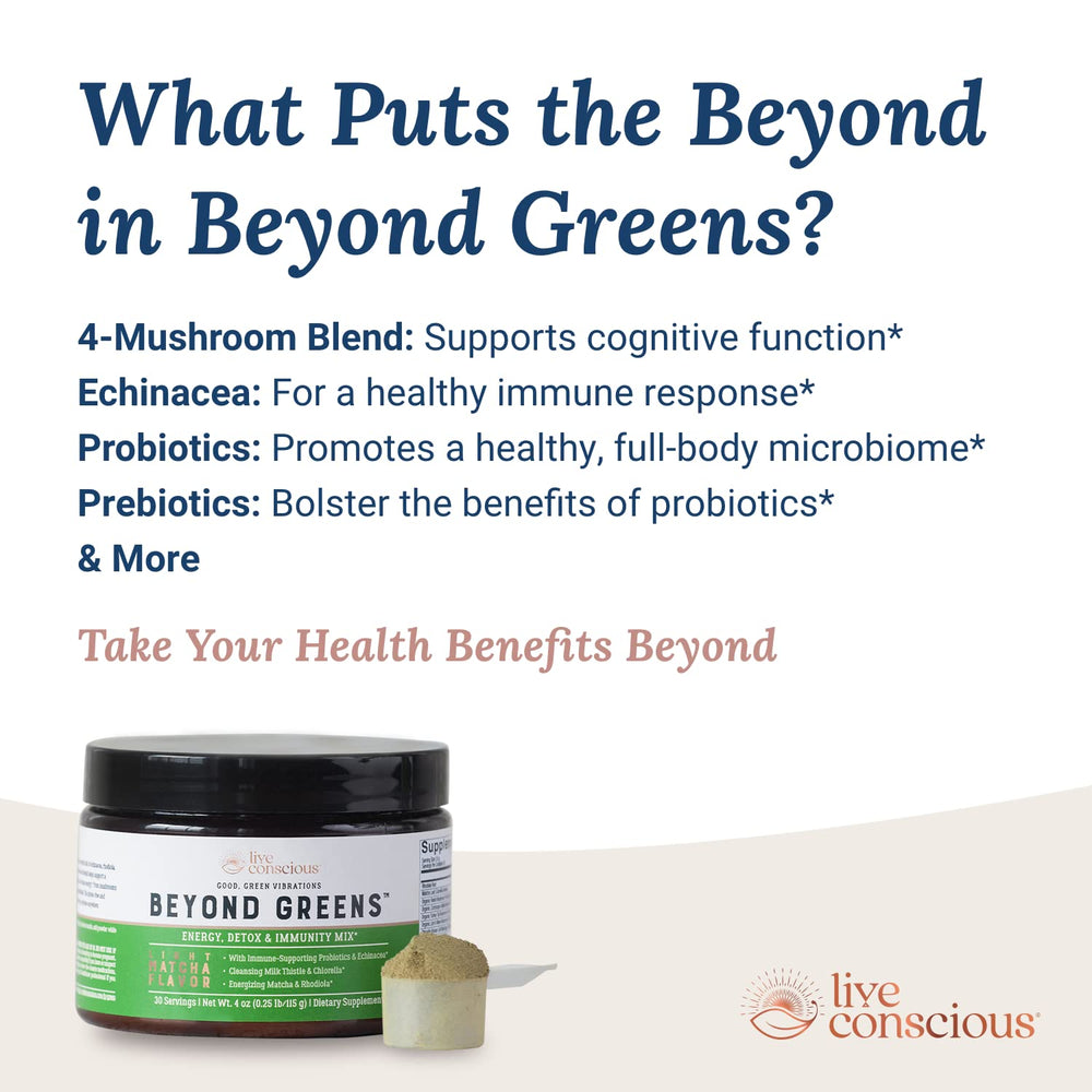 Close-up highlights vibrant texture from matcha greens in Beyond Greens powder