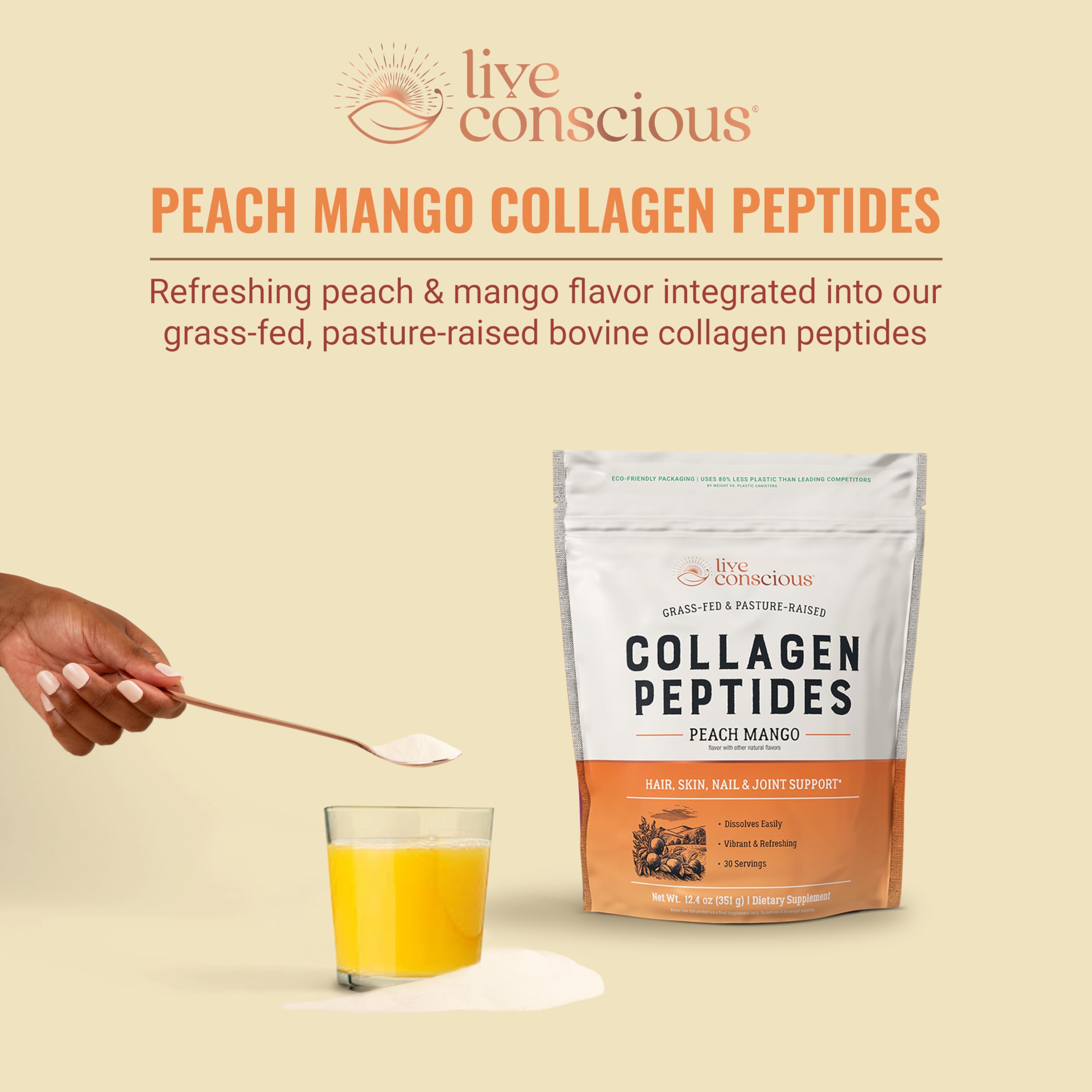 Collagen peptides dissolving in water from Live Conscious for daily intake