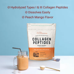 Collagen beverage with ice in a glass, ready to sip