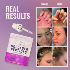 Live Conscious Collagen Peptides powder scoop demonstrating convenient daily serving