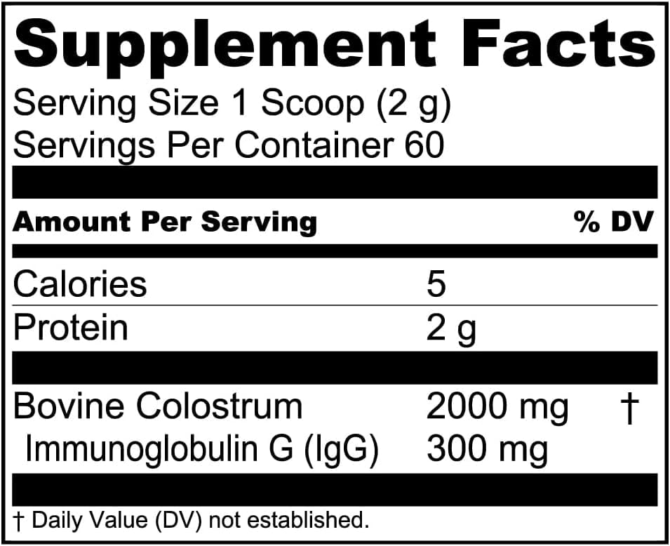 Live Conscious colostrum powder on kitchen counter with glass of water.