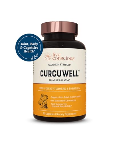 Live Conscious CurcuWell capsules close-up highlighting curcuminoids for joint health