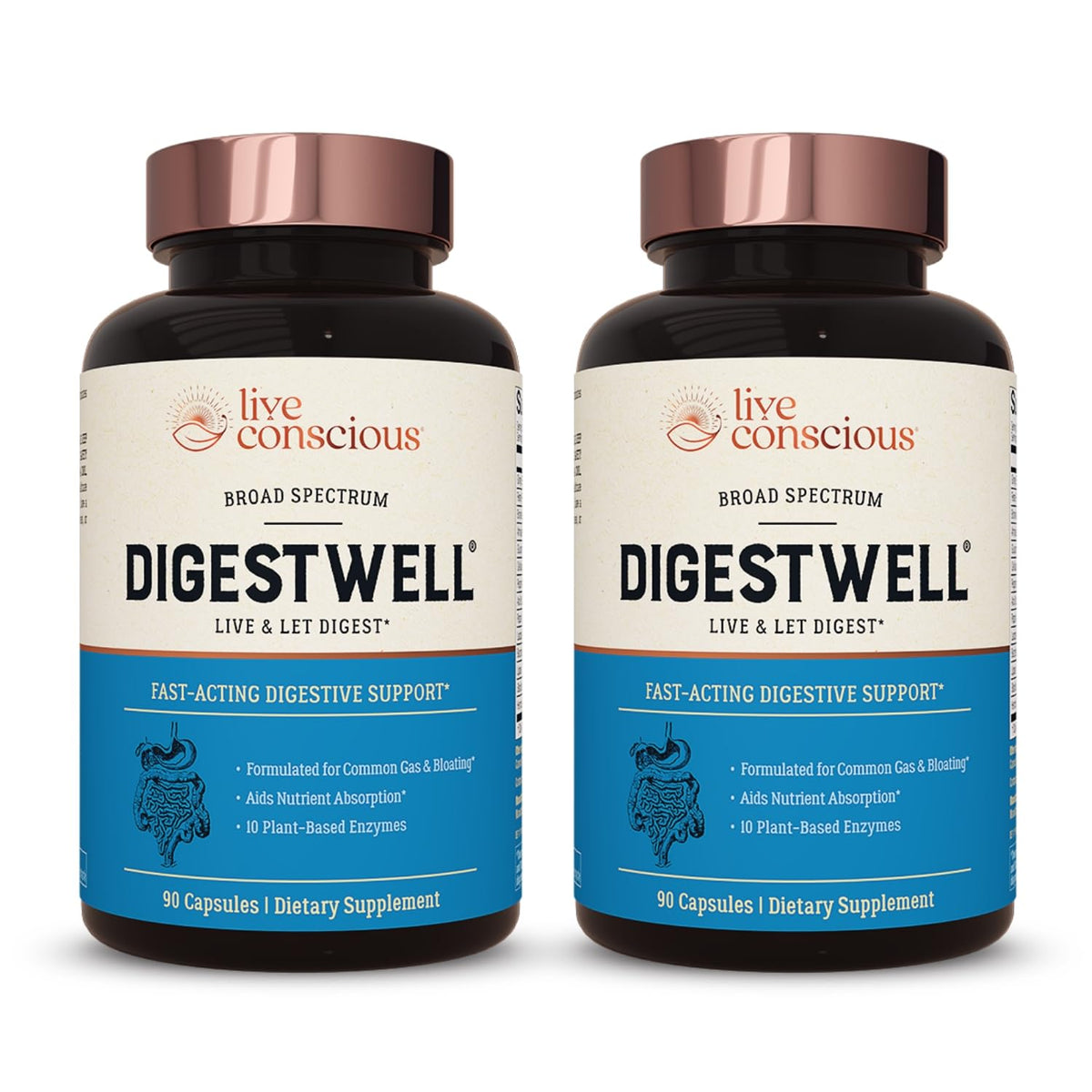 Live Conscious DigestWell bottle pour shows fast-acting support for meals.