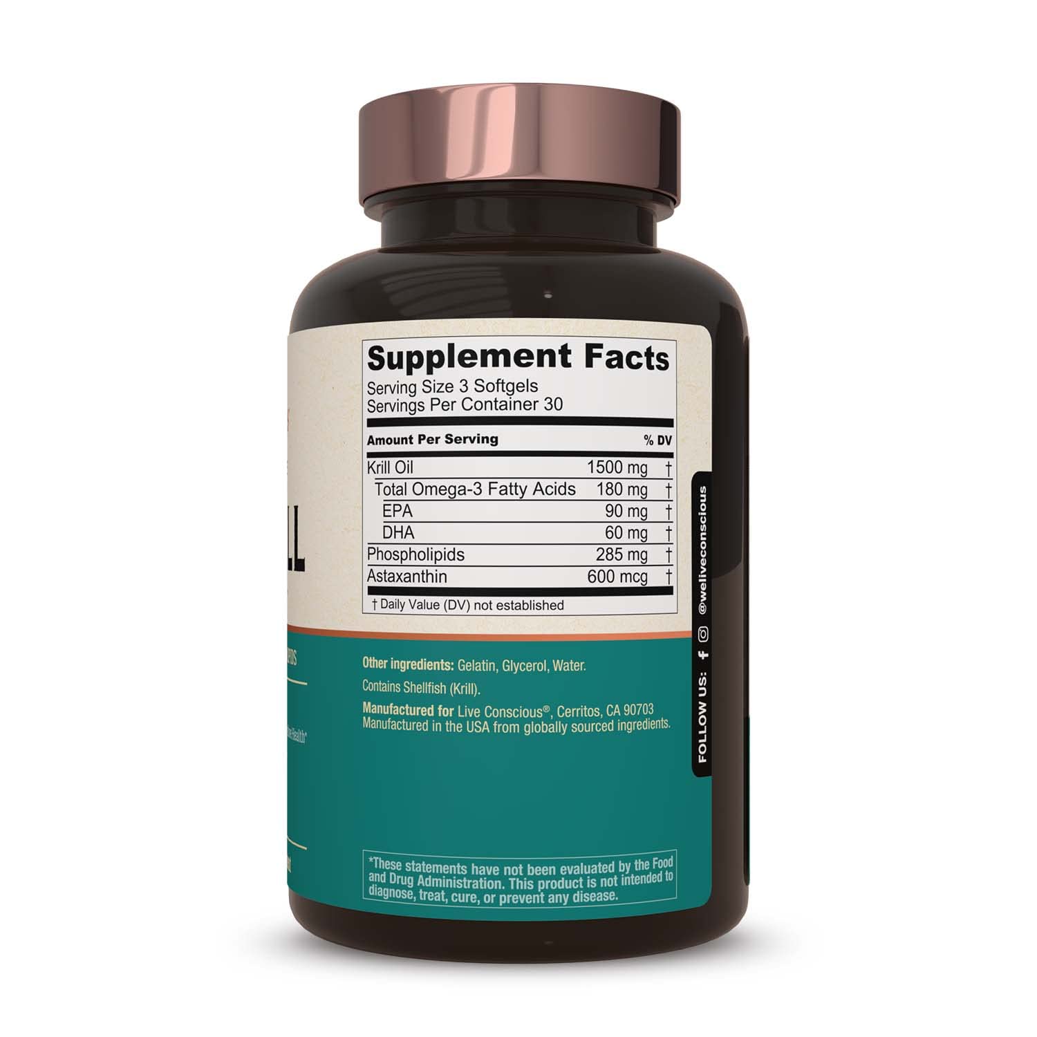 Live Conscious KrillWell astaxanthin-rich formula signals antioxidant support.