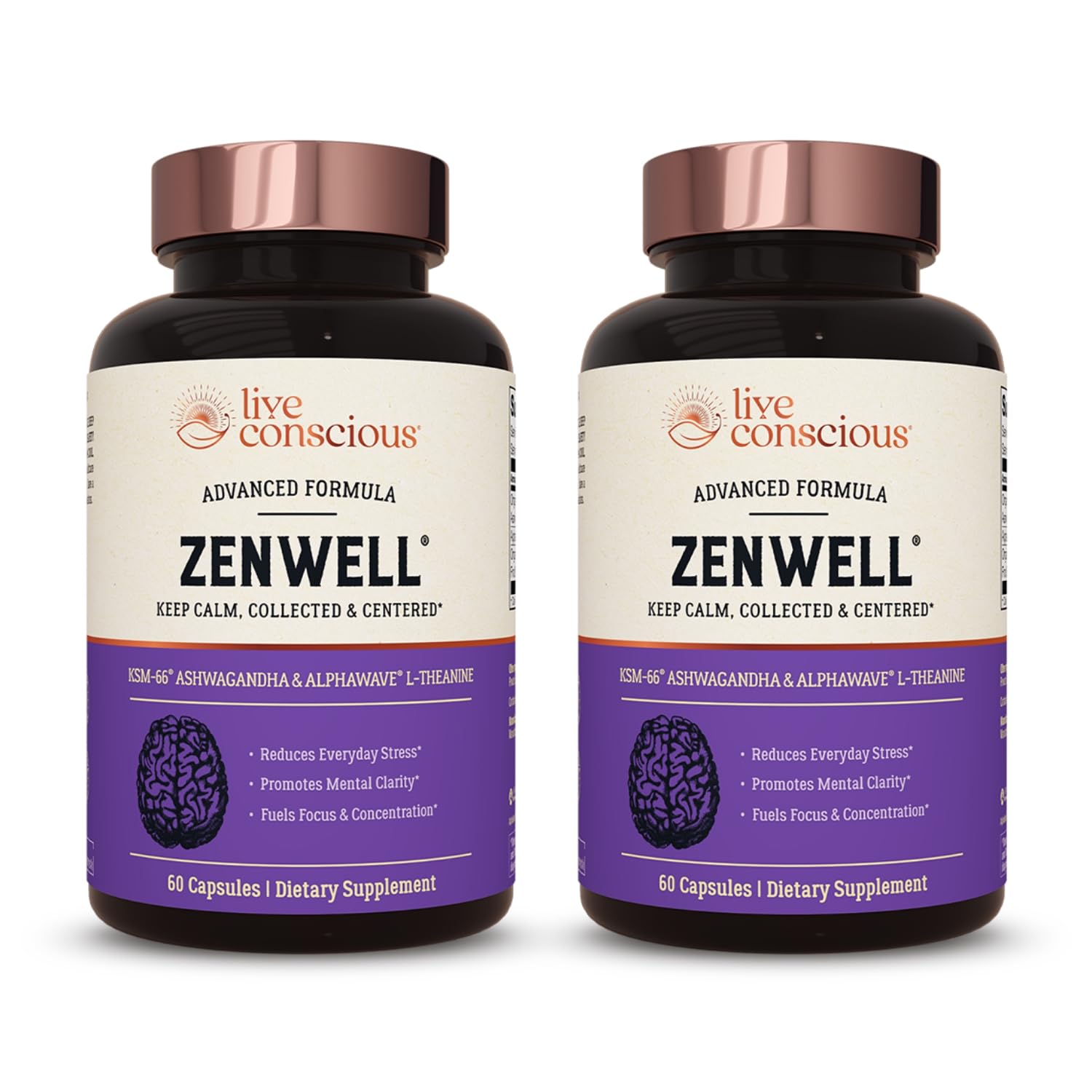 Live Conscious ZenWell KSM-66 Ashwagandha bottle front for stress support