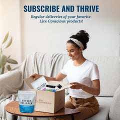 Live Conscious lactoferrin and colostrum blend branding closeup.