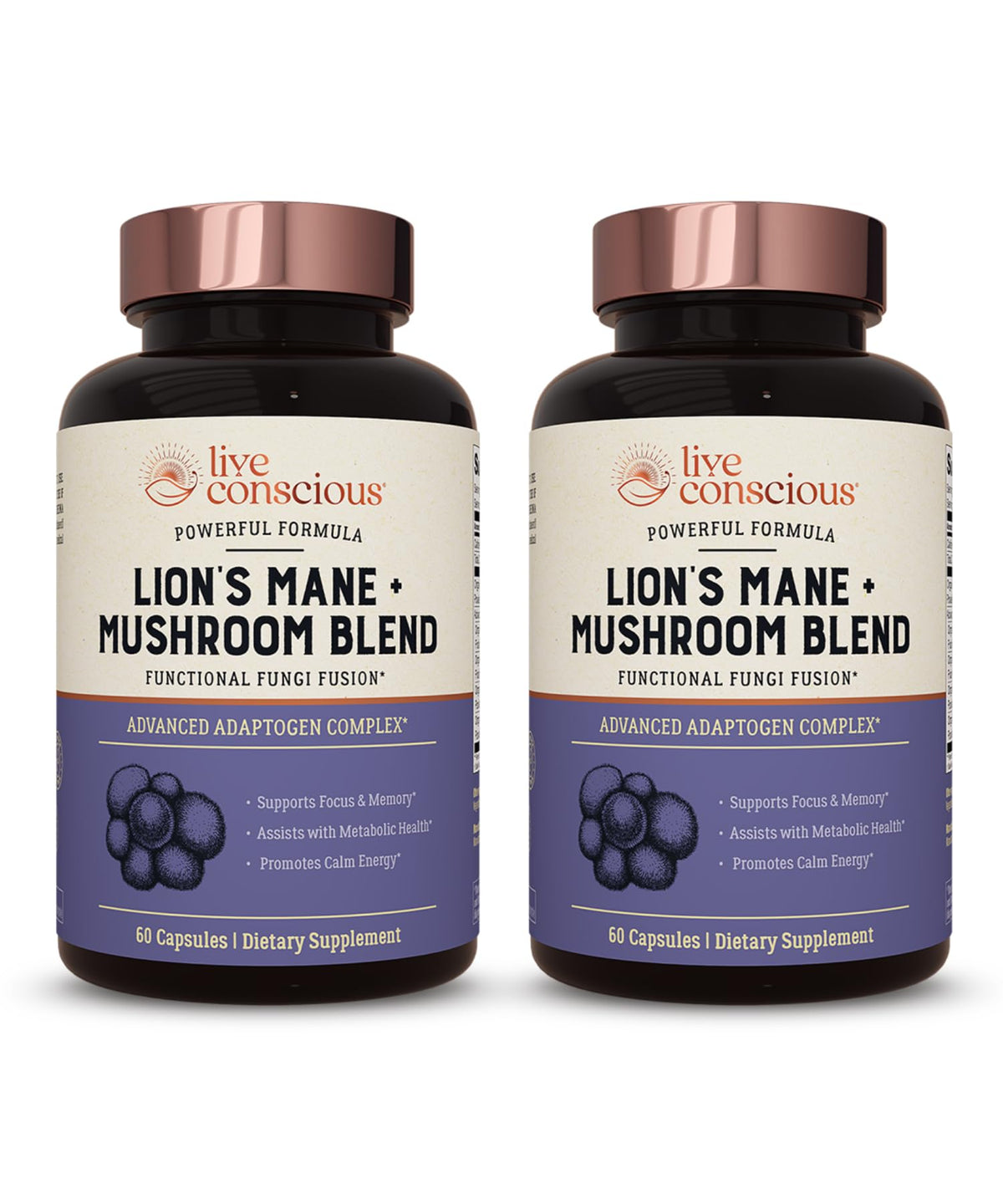 Live Conscious Lions Mane capsules bottle for daily cognitive support and overall wellness