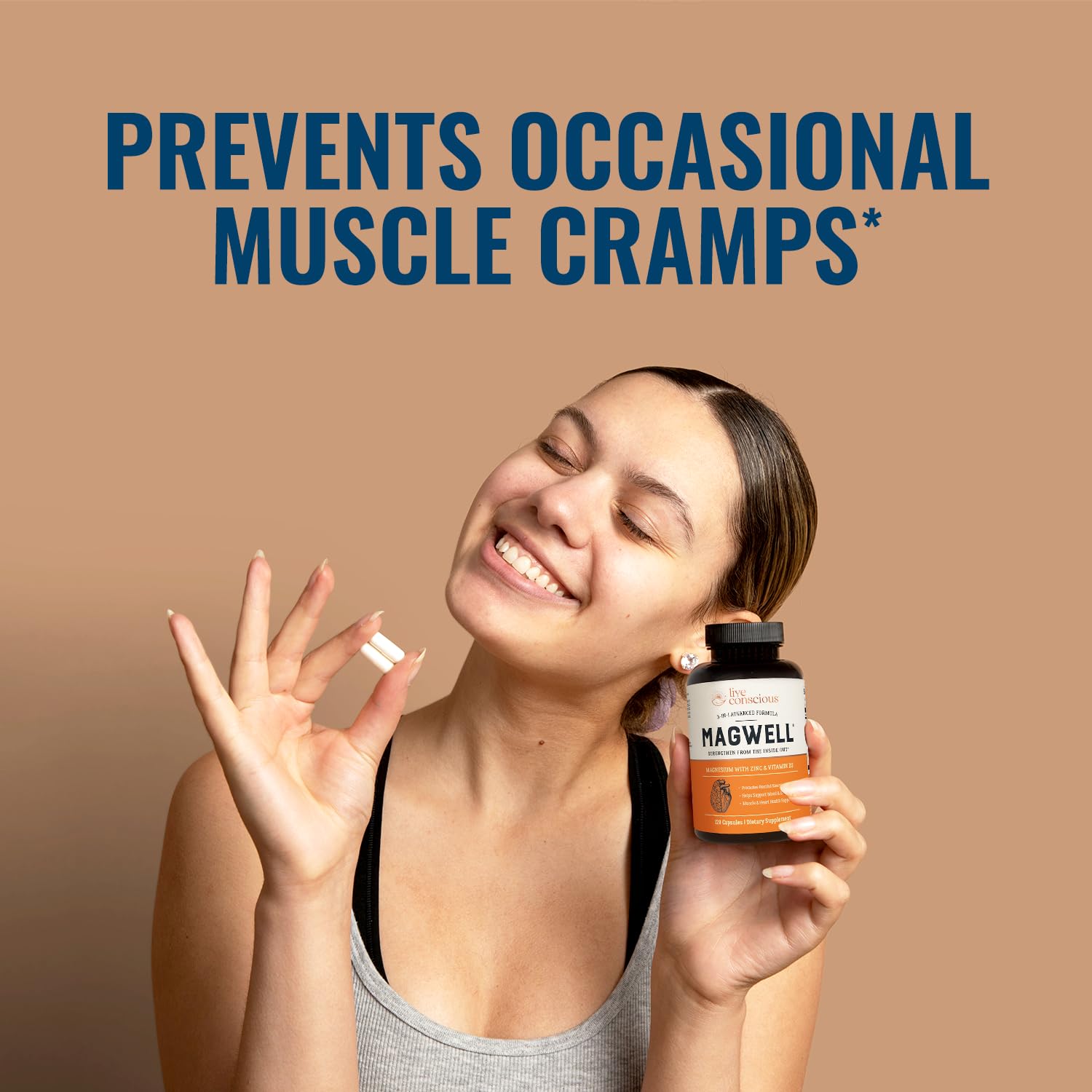 Live Conscious MagWell capsules in hand demonstrate a simple daily routine.