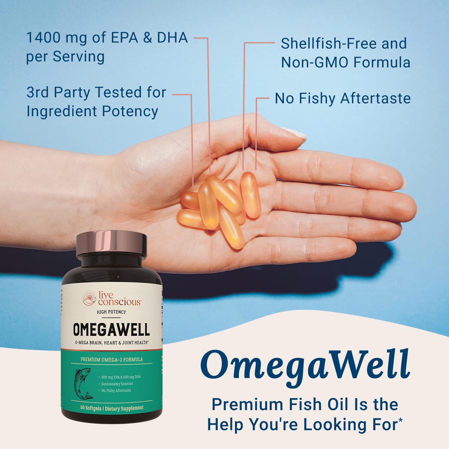 Two OmegaWell bottles showing a convenient two-pack for daily use