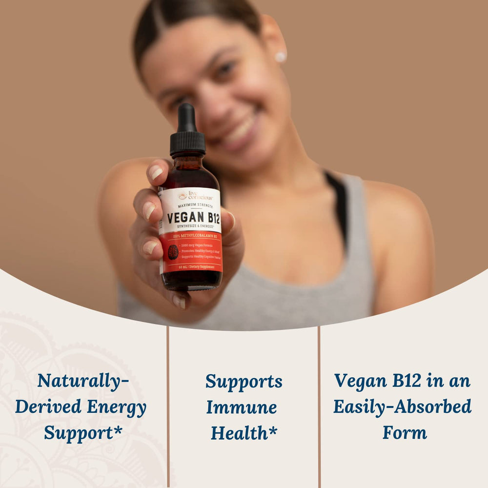 Live Conscious vegan B12 bottle in a two-pack for daily convenience.