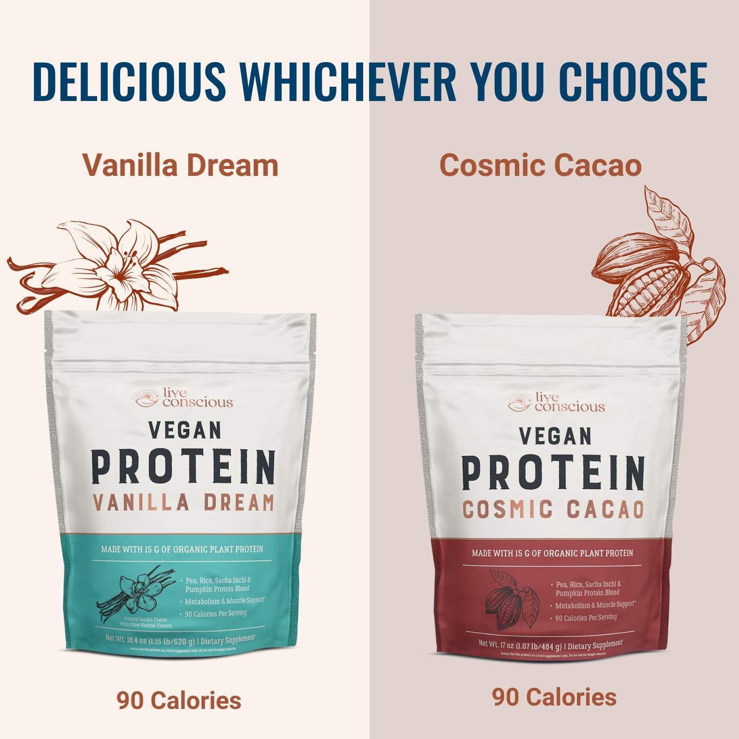 Live Conscious Vanilla Dream vegan pea protein shake in glass ready to enjoy.