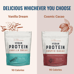 Live Conscious Vanilla Dream vegan pea protein shake in glass ready to enjoy.